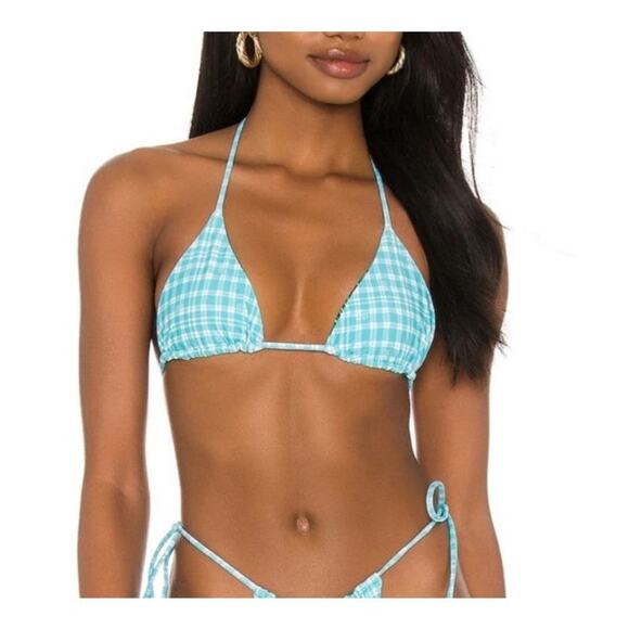 Revolve VDM The Label Blair Reversible Bikini Top in Tropical/Mint Check Sz Sm - Picture 2 of 7